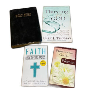 4 Religious Books: Holy Bible, Thirsting for God, Promises for Women, Faith
